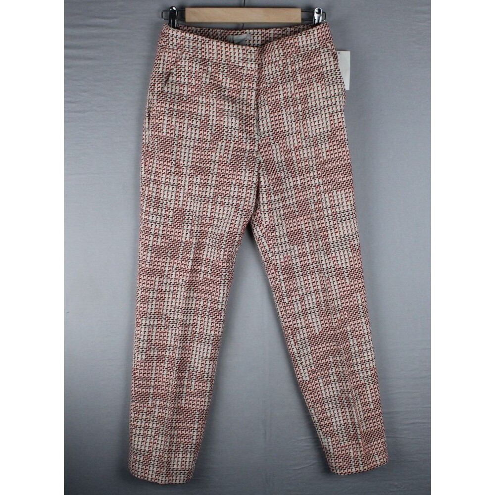 H&M Tweed Weave Trouser Pants Red White Black Size 4 Brand New With Tags